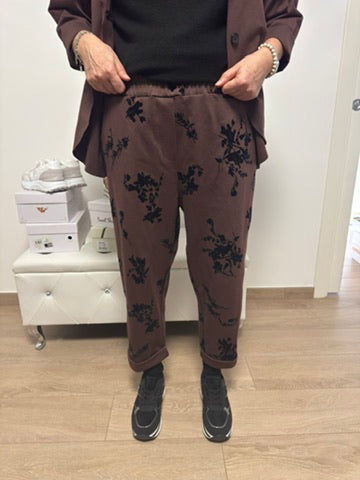 Pantalone con motivo floreale in velluto