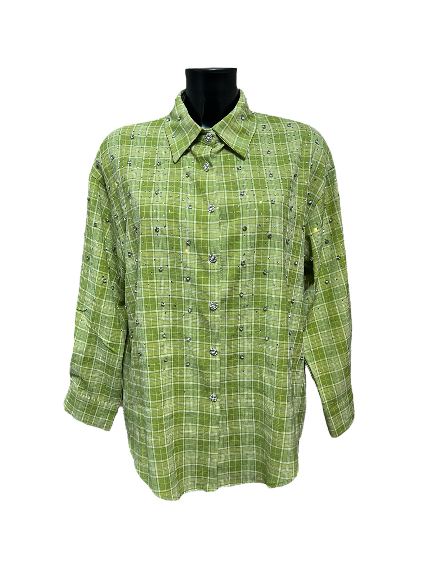 Camicia a quadri dal taglio rilassato con gioielli applicati