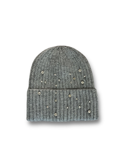 Berretto in misto angora a costine con strass