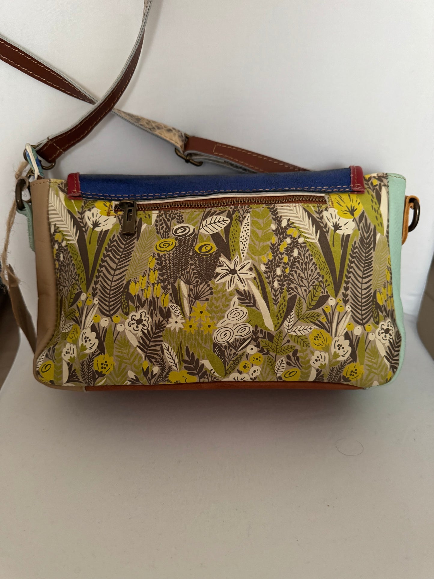 Tracolla patch pelle blu/glitter