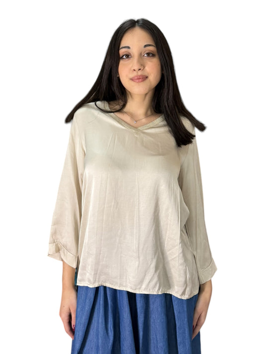 Casacca in viscosa a maniche lunghe con scollo a V con brillantini