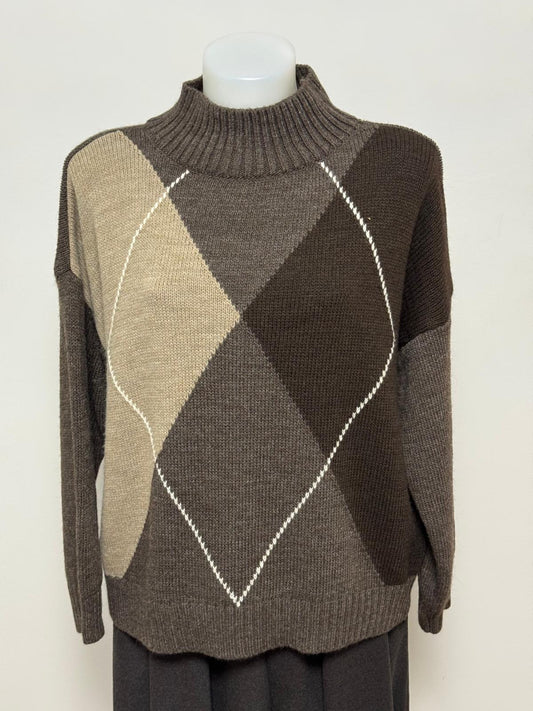 Maglione a mezzo collo con fantasia a rombi