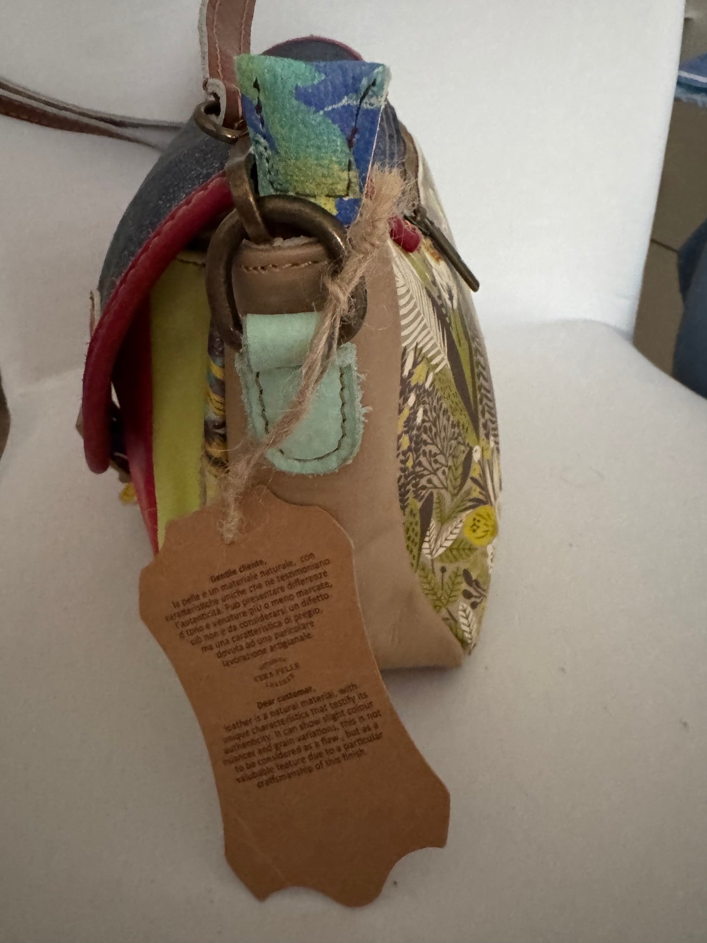 Tracolla patch pelle blu/glitter