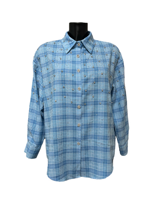 Camicia a quadri dal taglio rilassato con gioielli applicati