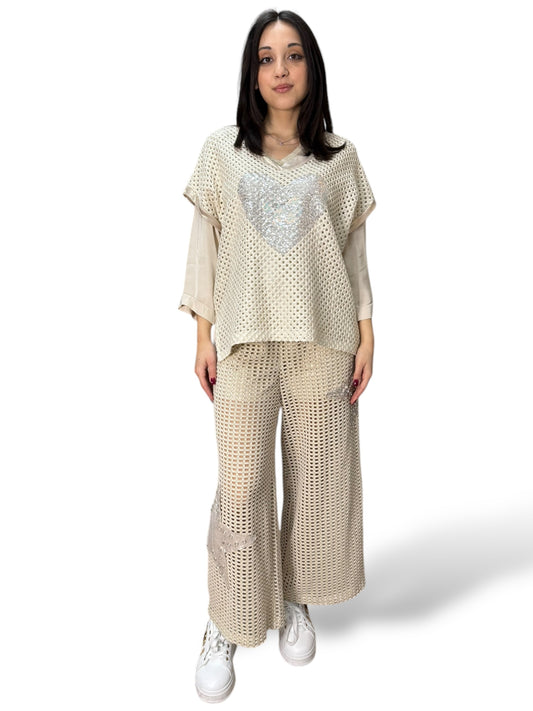 VicBee pantalone crochet con paillettes