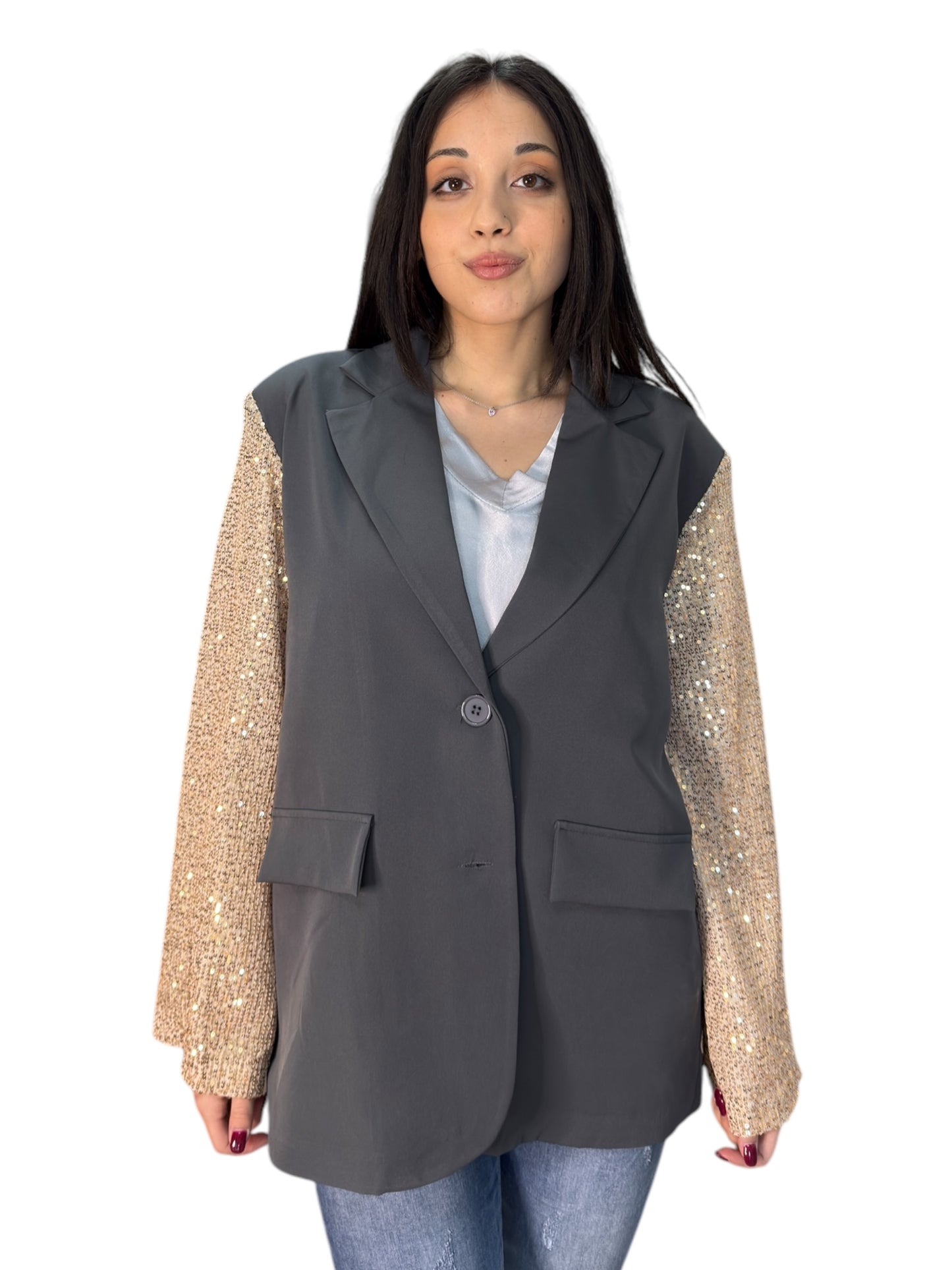 Blazer oversize con maniche a contrasto con paillettes