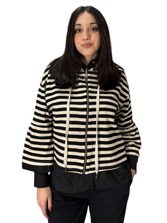 Felpa a righe con zip e maniche ampie in filo lurex