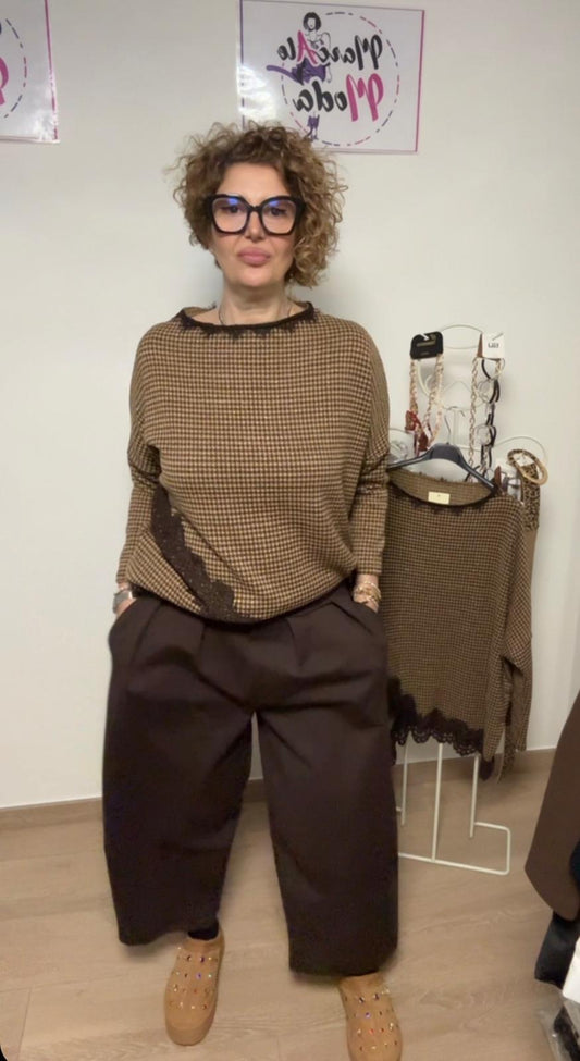 Pantaloni in punto milano con pinces e coulisse