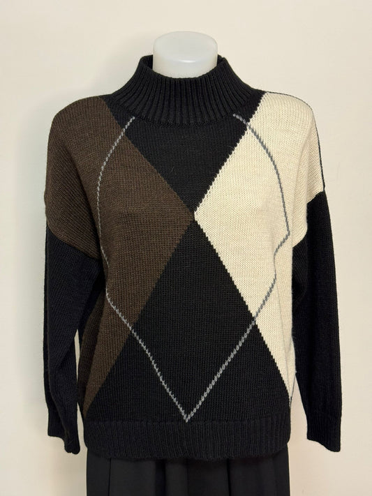 Maglione a mezzo collo con fantasia a rombi