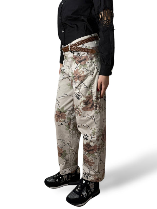 Pantaloni in cotone regular fit con stampa floreale