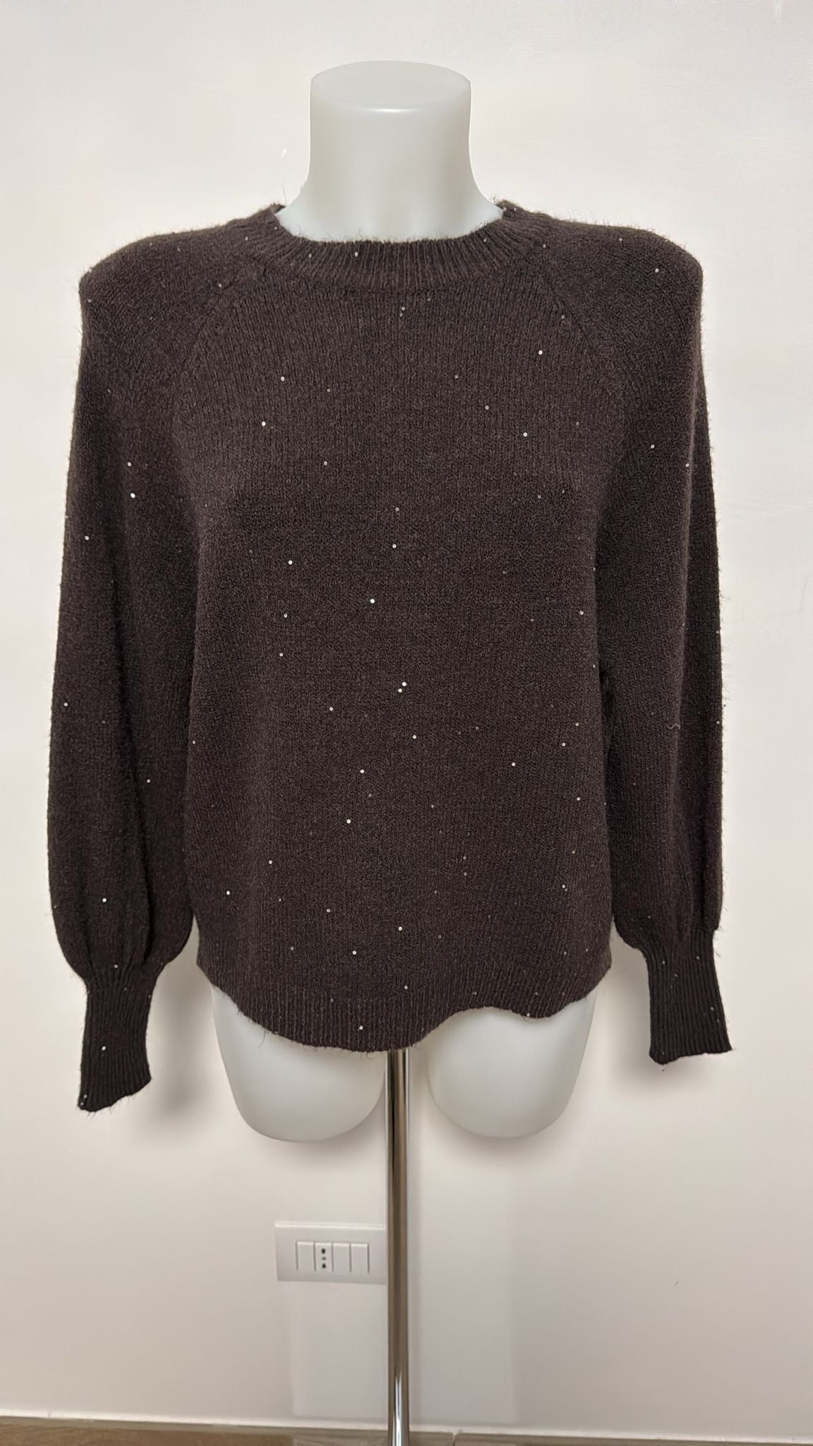 Maglione girocollo con maniche a martello e paillettes
