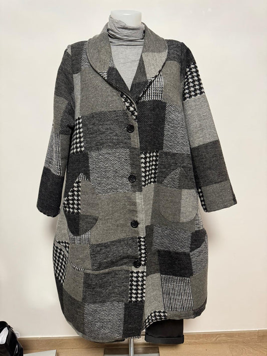 158C cappotto patchwork con collo a scialle