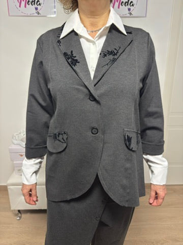 Giacca con motivo floreale in velluto