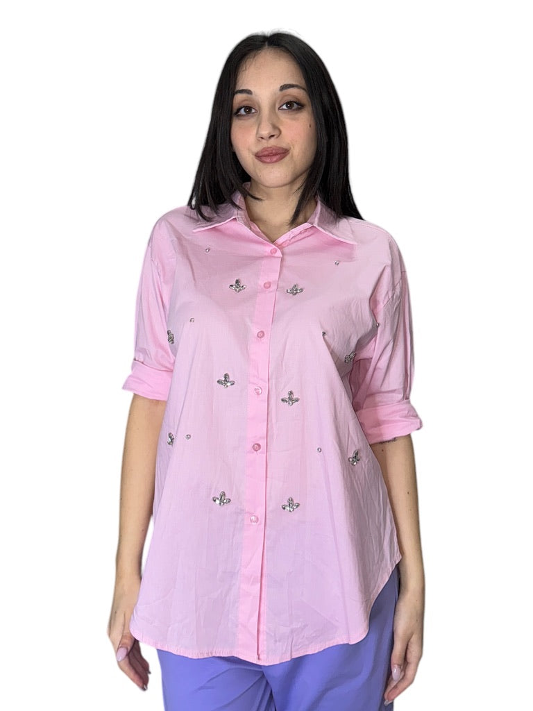 Camicia in cotone con inserti gioiello