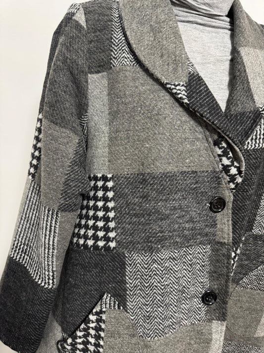 158C cappotto patchwork con collo a scialle