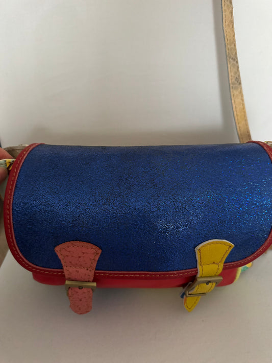 Tracolla patch pelle blu/glitter