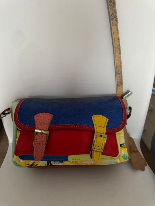 Tracolla patch pelle blu/glitter