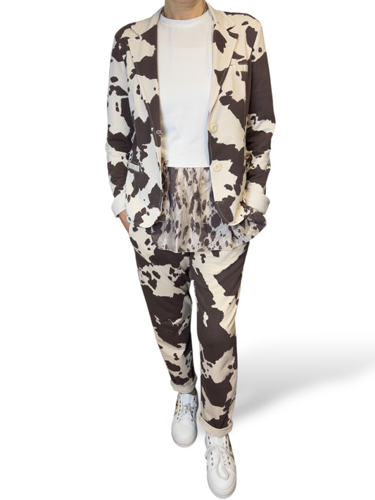 Tailleur in french terry con stampa a mucca