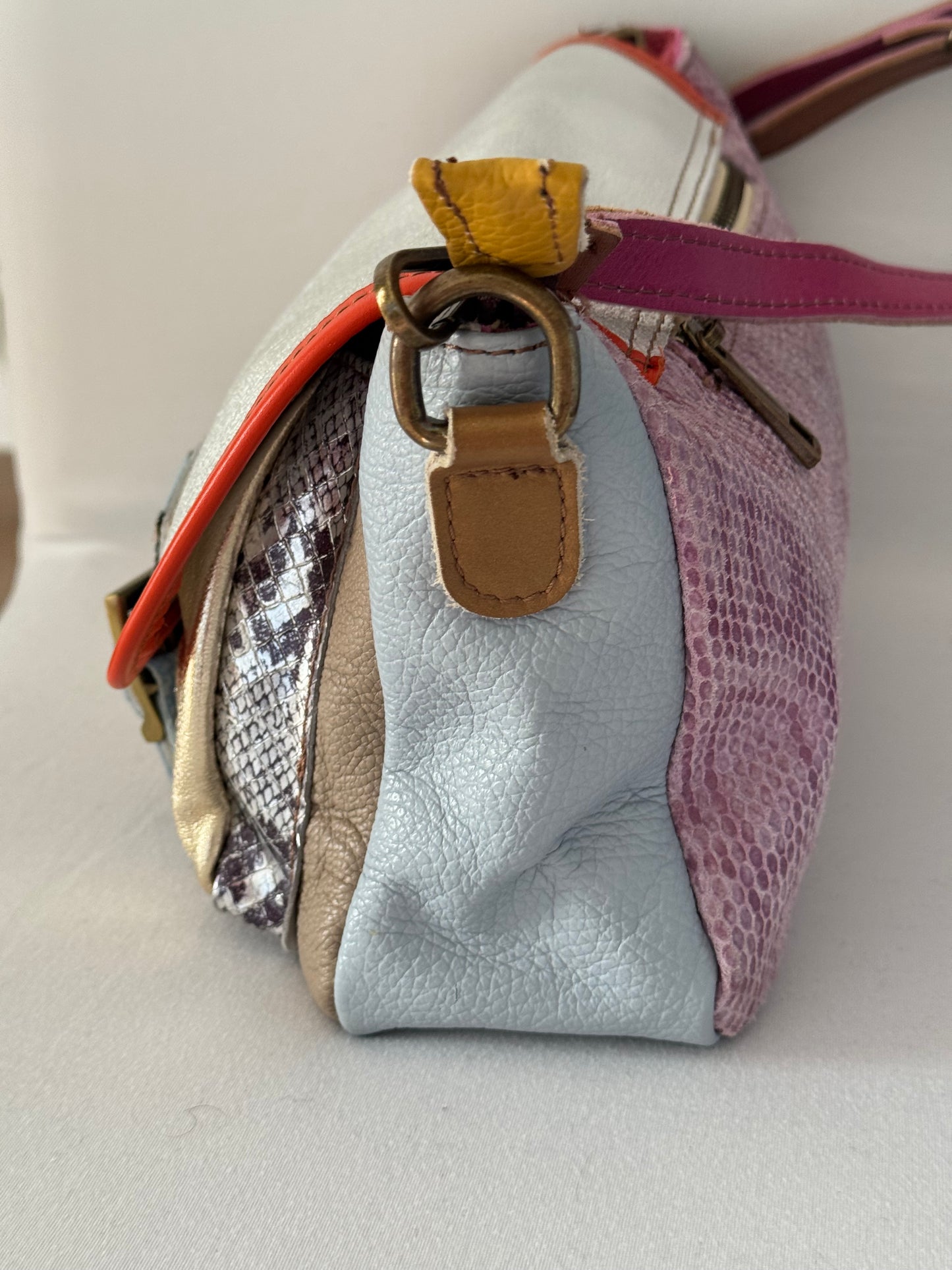 Tracolla oro/argento patch pelle