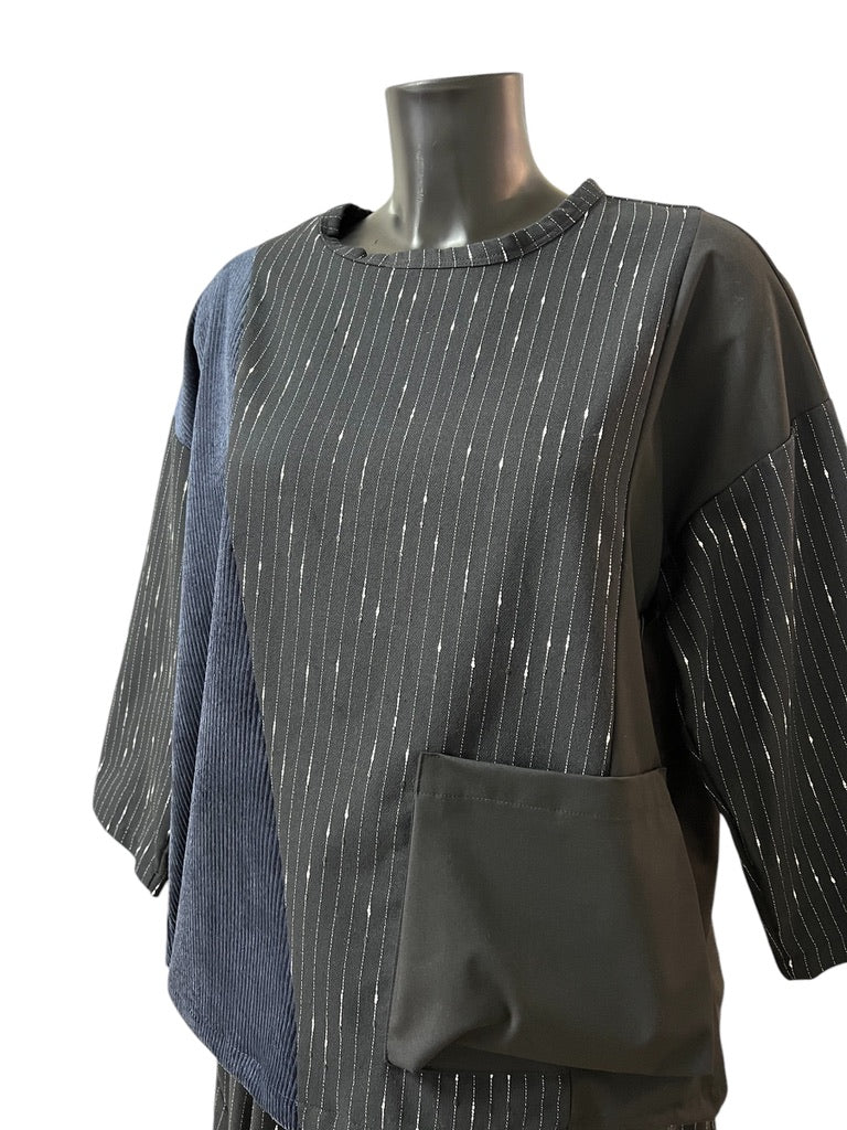 Wendy Trendy coordinato gessato con sezione in velluto a costine