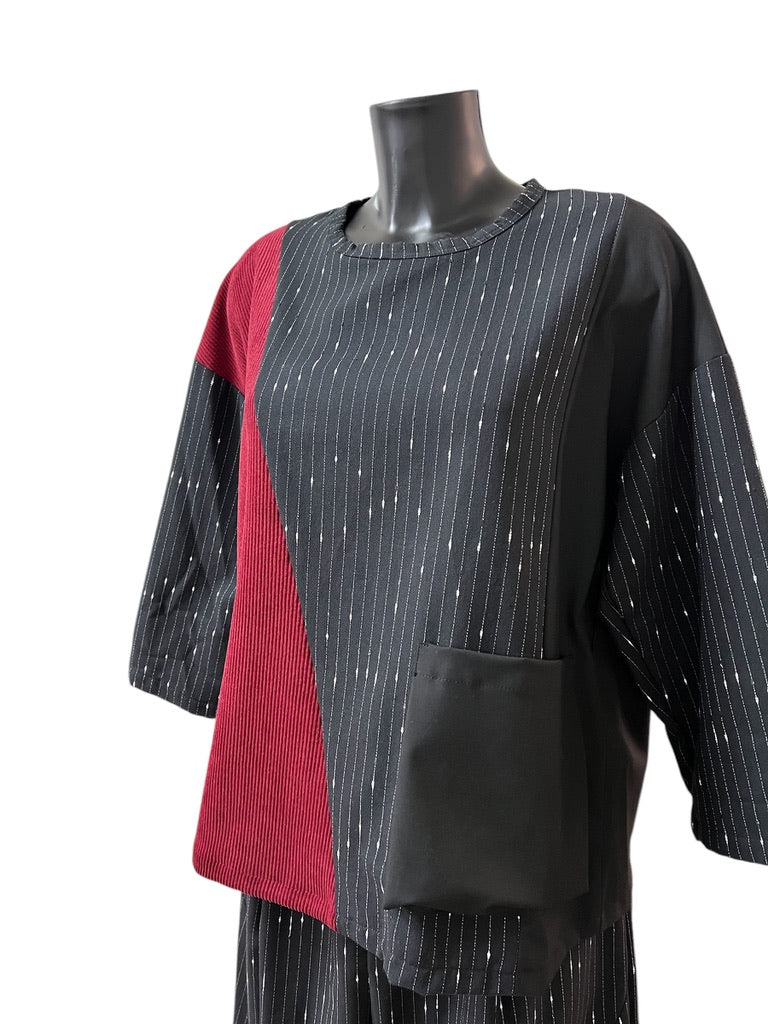 Wendy Trendy coordinato gessato con sezione in velluto a costine