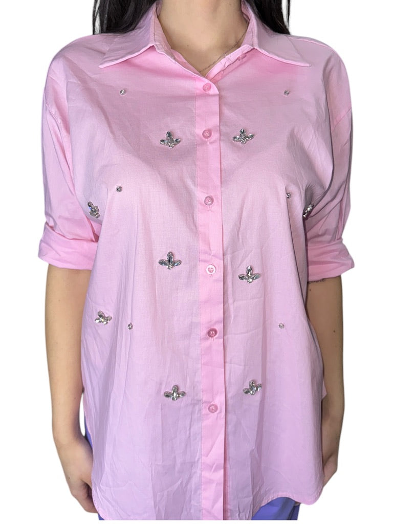 Camicia in cotone con inserti gioiello
