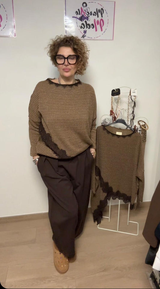 Pantaloni in punto milano con pinces e coulisse
