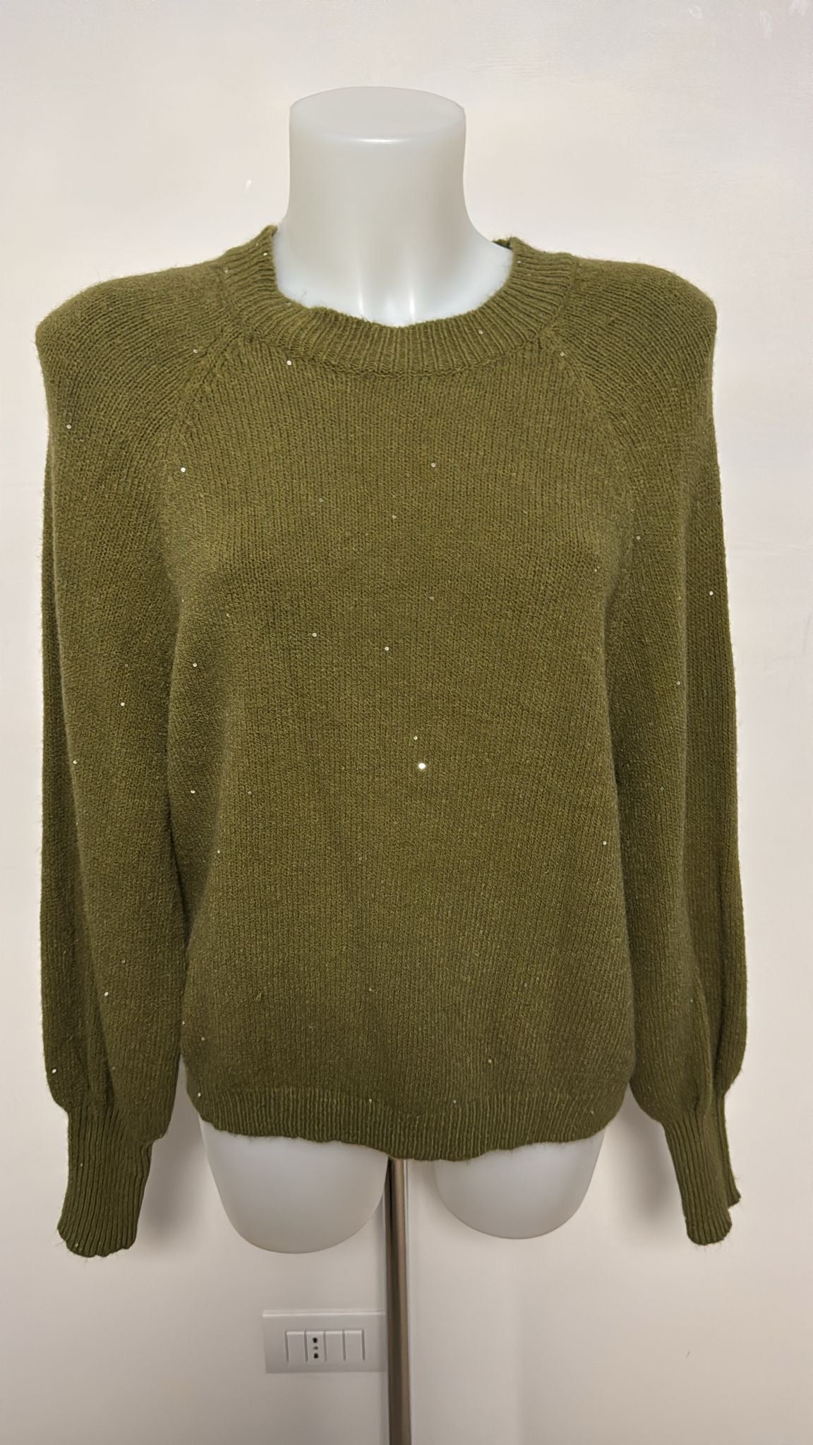 Maglione girocollo con maniche a martello e paillettes