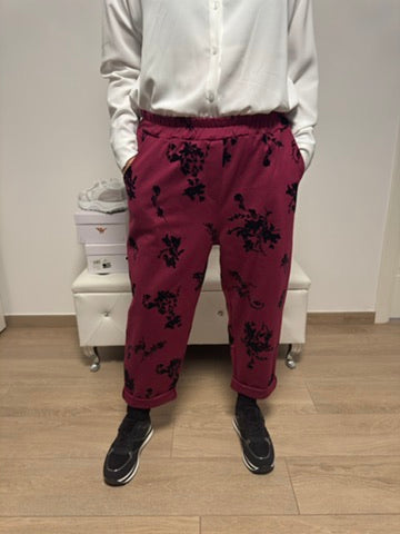 Pantalone con motivo floreale in velluto
