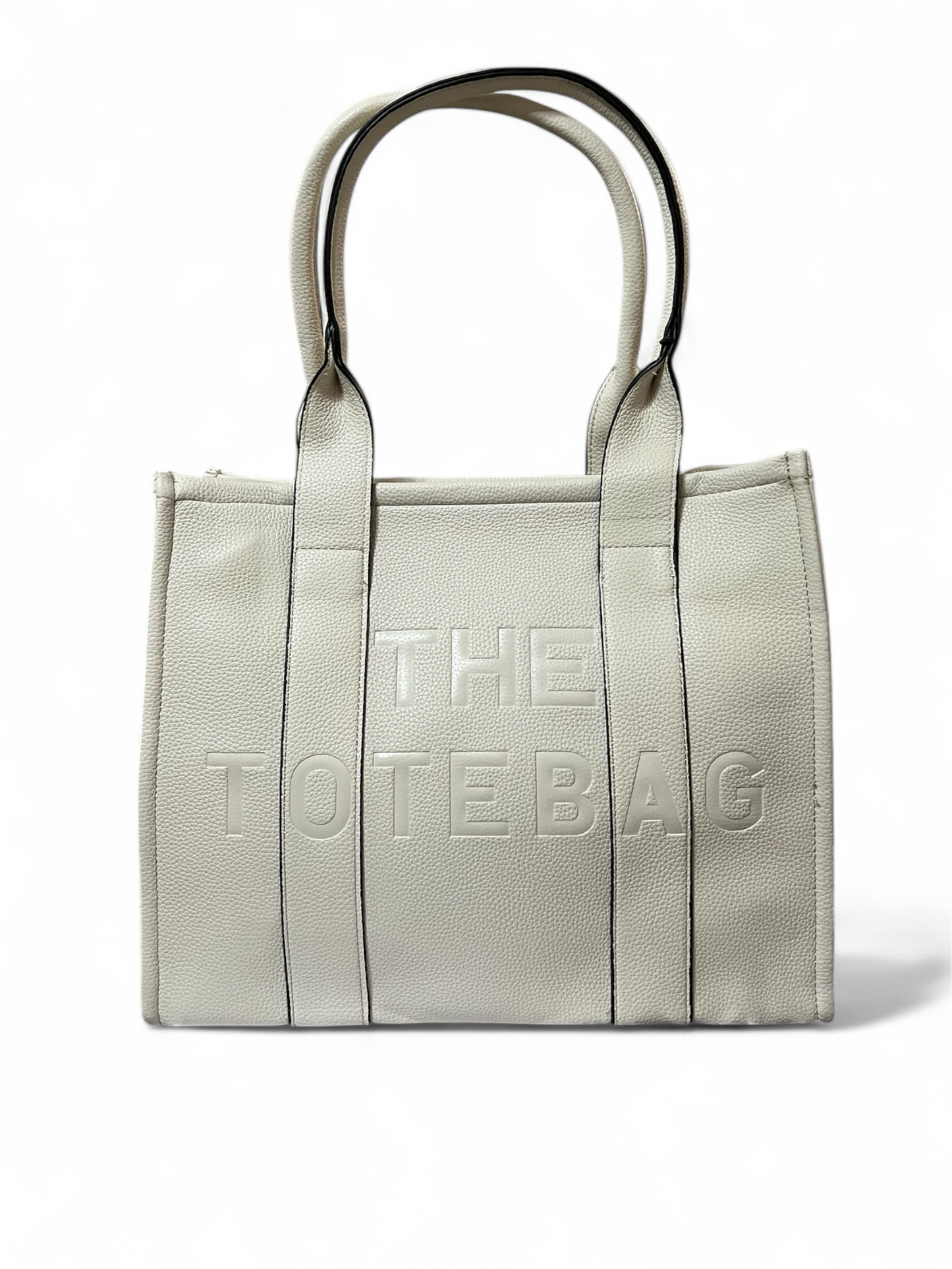 Tote bag in pelle bianca con tracolla in tessuto