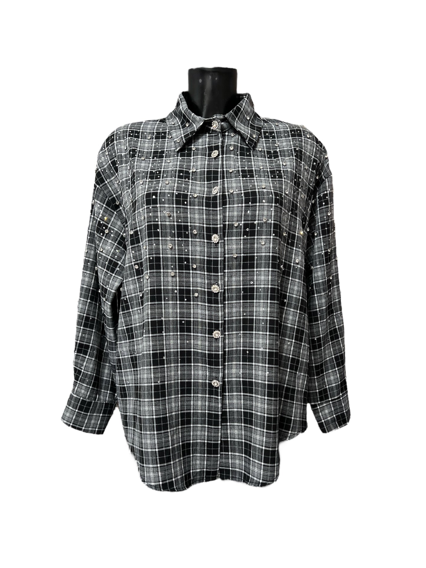 Camicia a quadri dal taglio rilassato con gioielli applicati