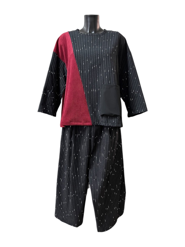 Wendy Trendy coordinato gessato con sezione in velluto a costine