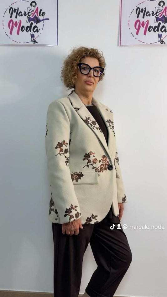 Giacca in panno con motivo di paillettes