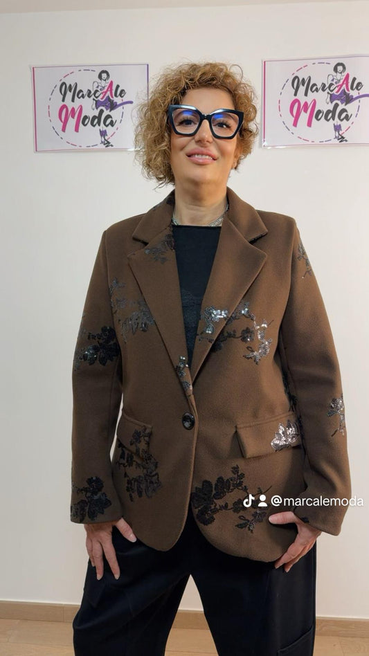 Giacca in panno con motivo di paillettes