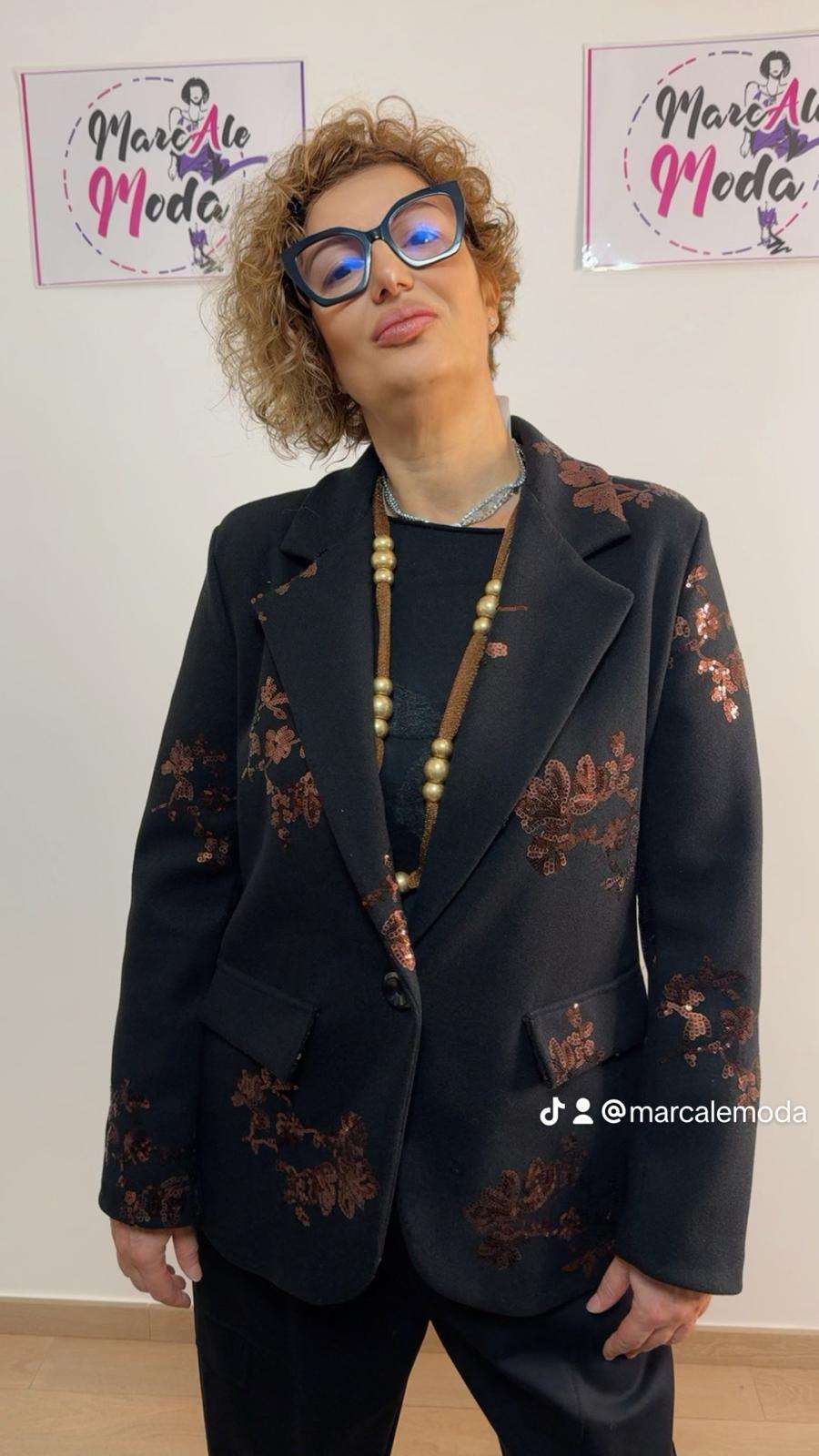 Giacca in panno con motivo di paillettes