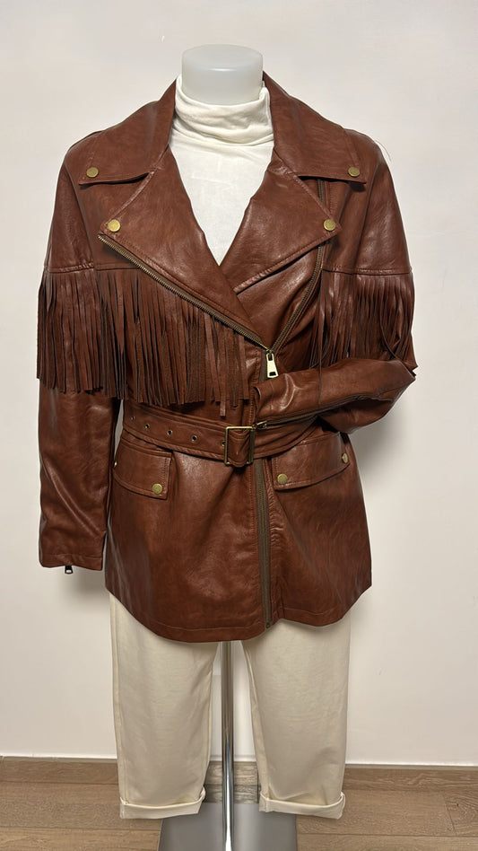 Giacca in simil pelle con frange