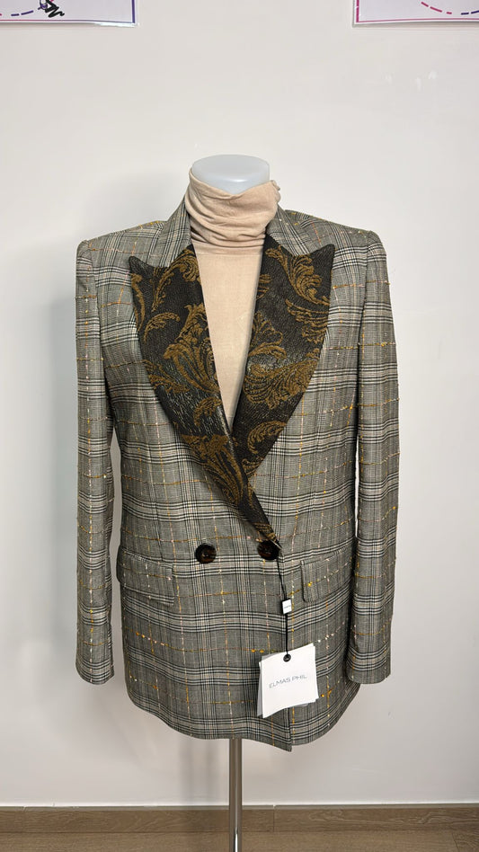 Giacca con revers in decoro jacquard a contrasto