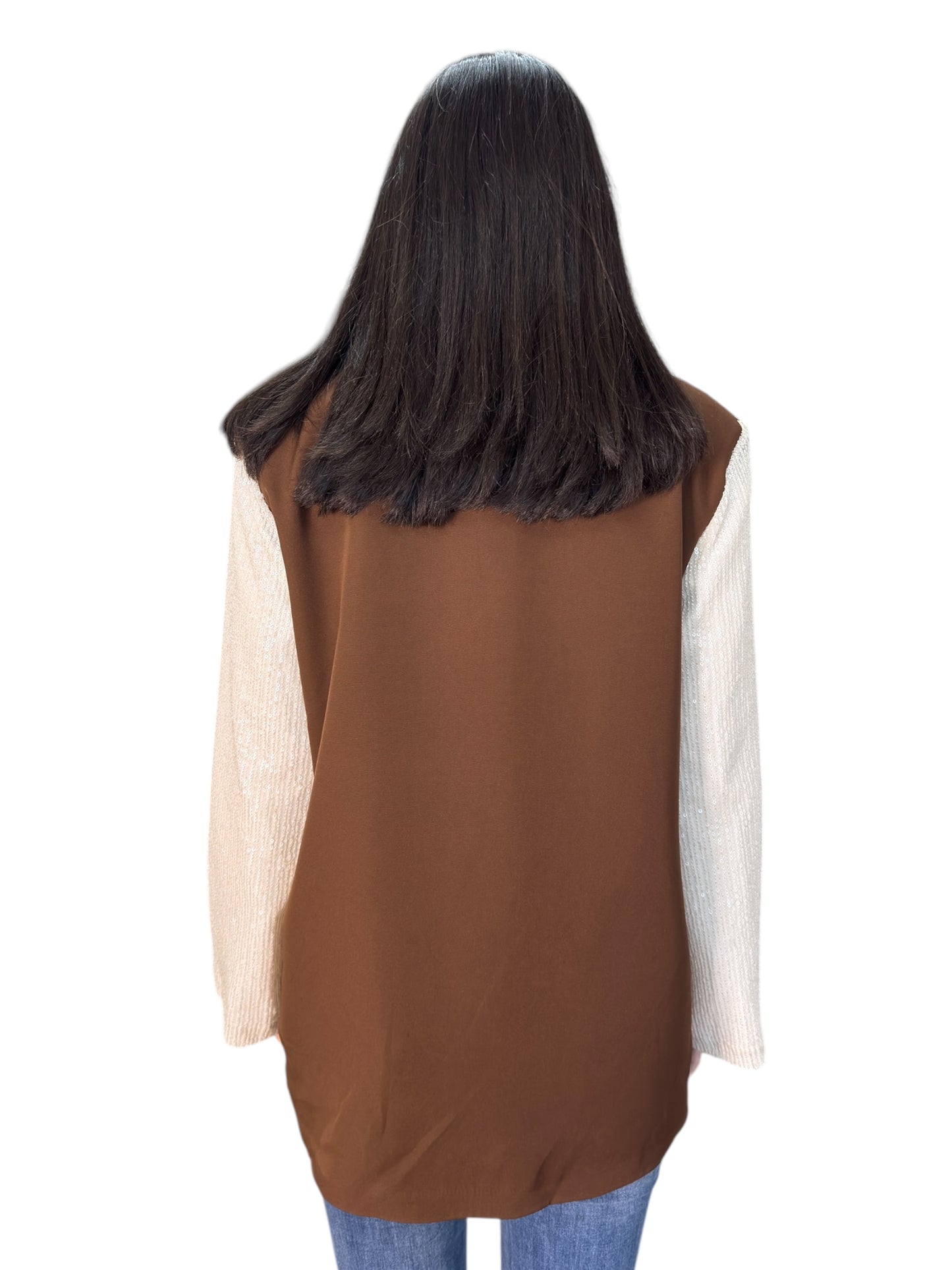Blazer oversize con maniche a contrasto con paillettes