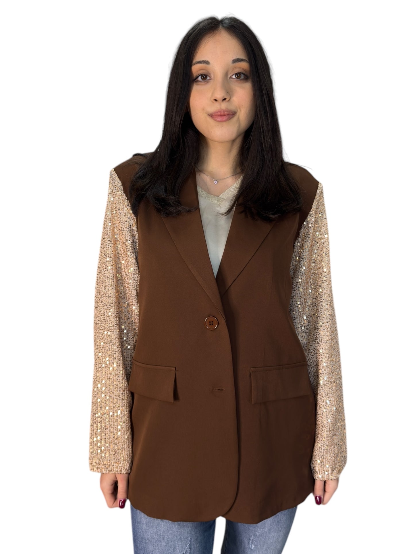 Blazer oversize con maniche a contrasto con paillettes
