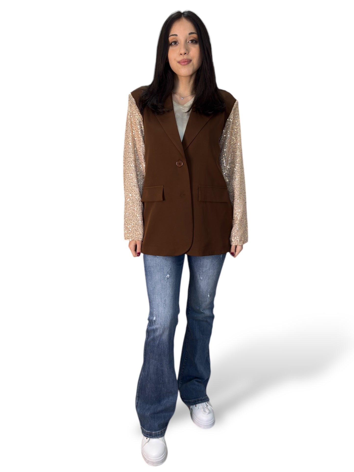 Blazer oversize con maniche a contrasto con paillettes