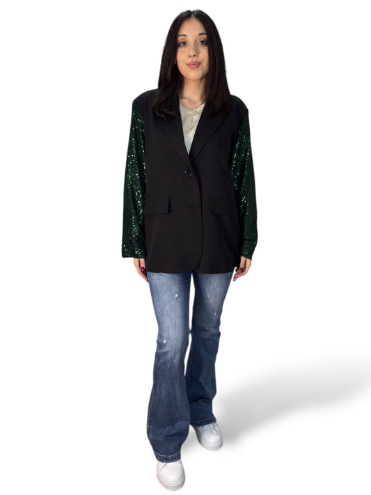 Blazer oversize con maniche a contrasto con paillettes