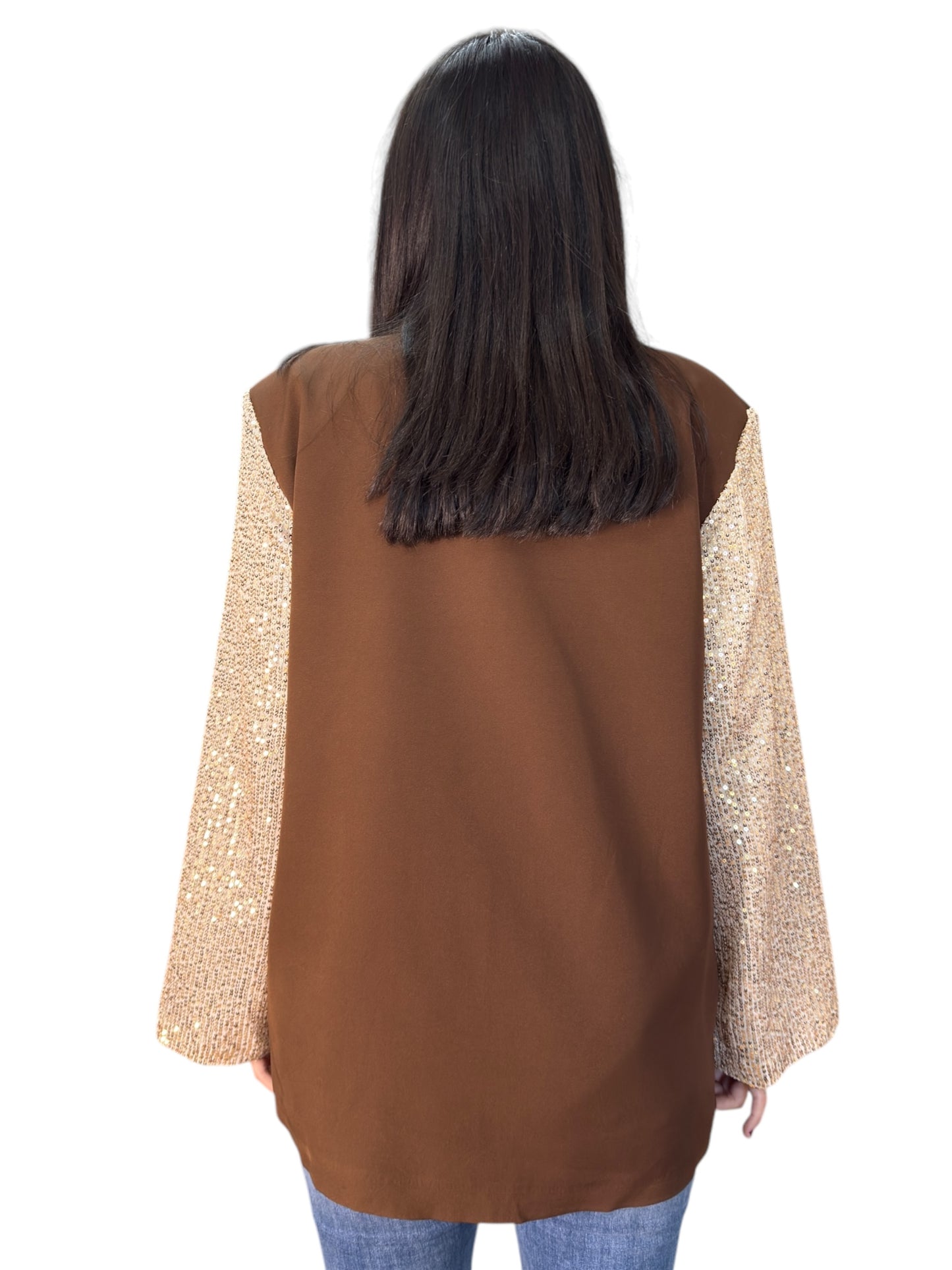 Blazer oversize con maniche a contrasto con paillettes