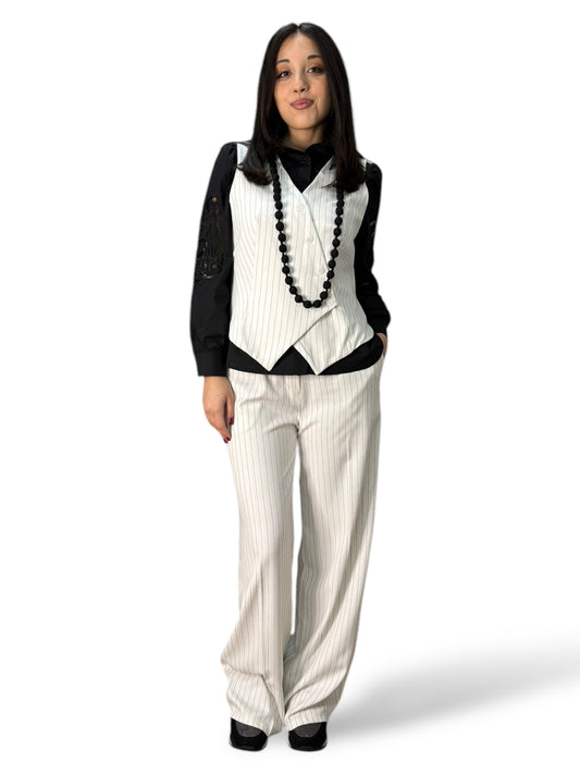 Sun Sun completo gessato con pantaloni a palazzo