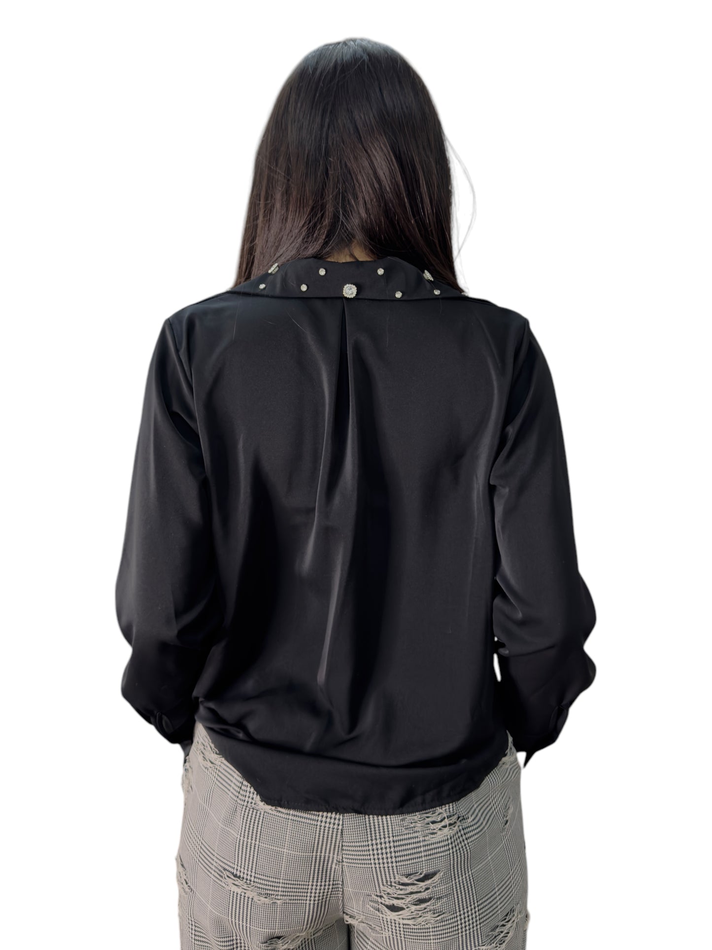 Camicia in raso con colletto gioiello