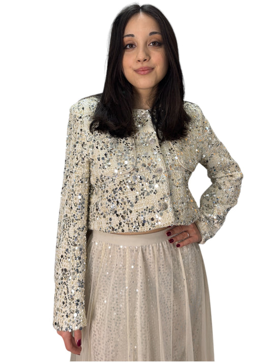 Giacca bolero in tessuto bouclé con paillettes
