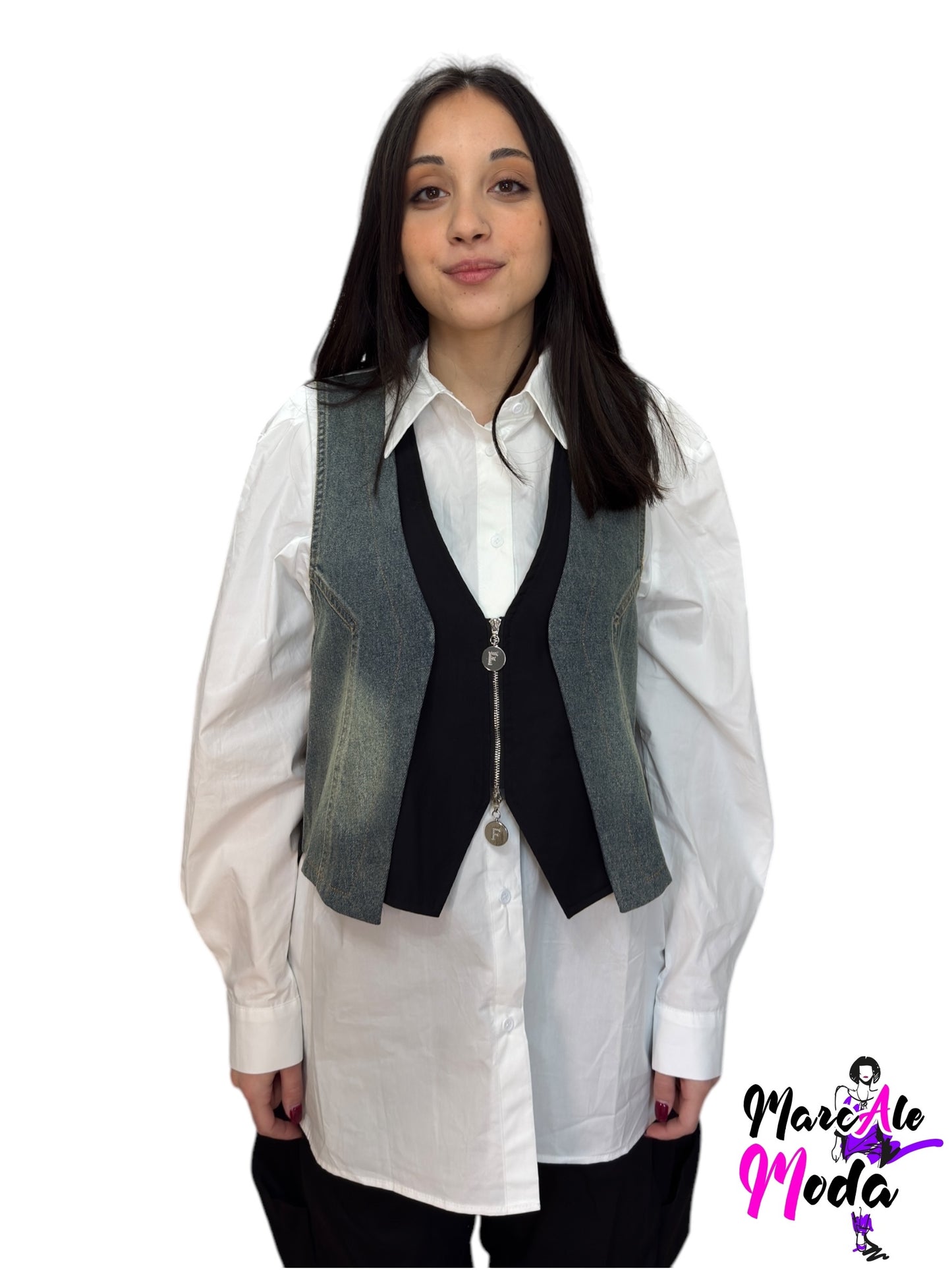 VicBee camicia-gilet con sezione in denim
