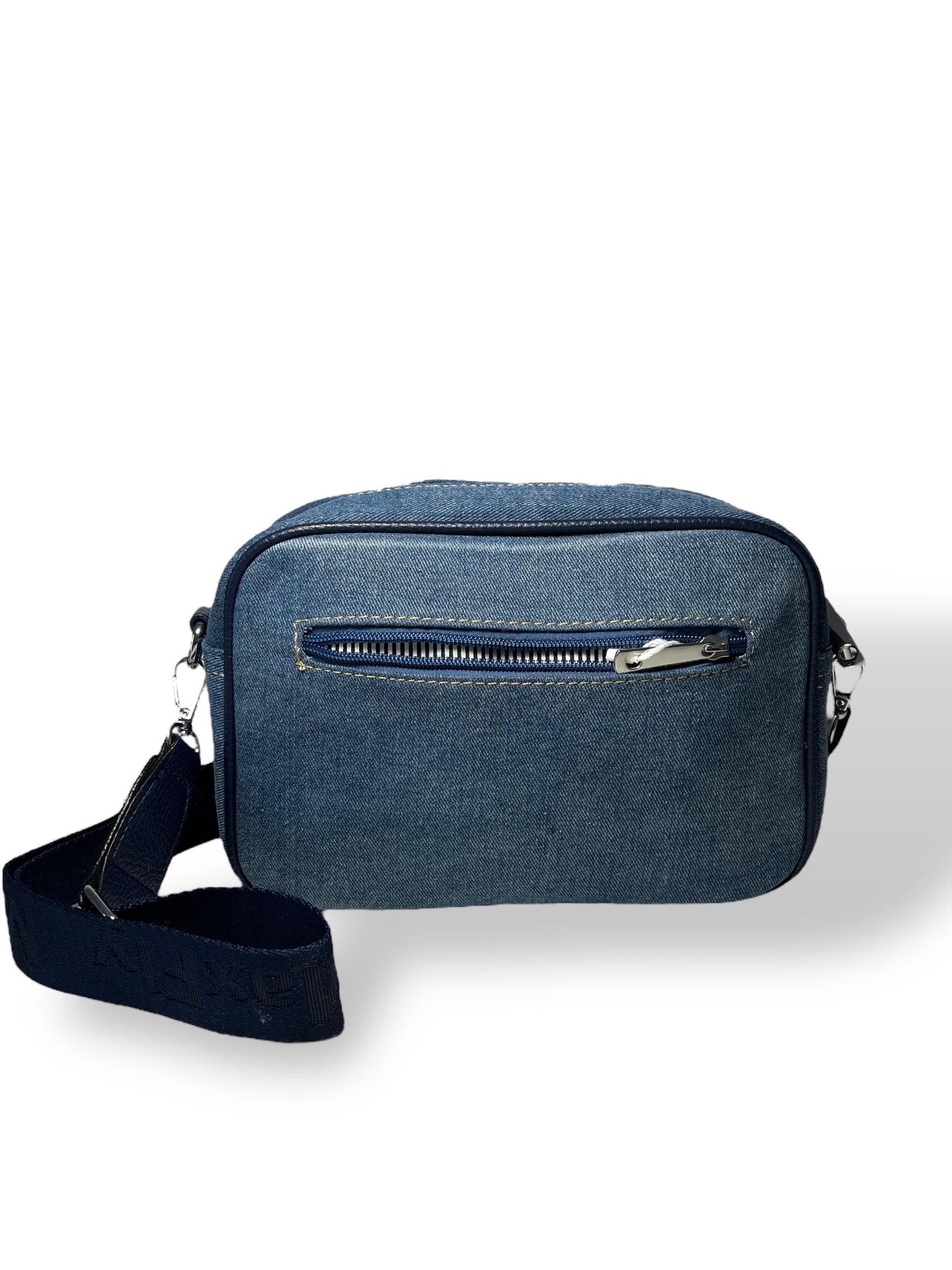 Borsello con lavorazione di jeans e profili in pelle