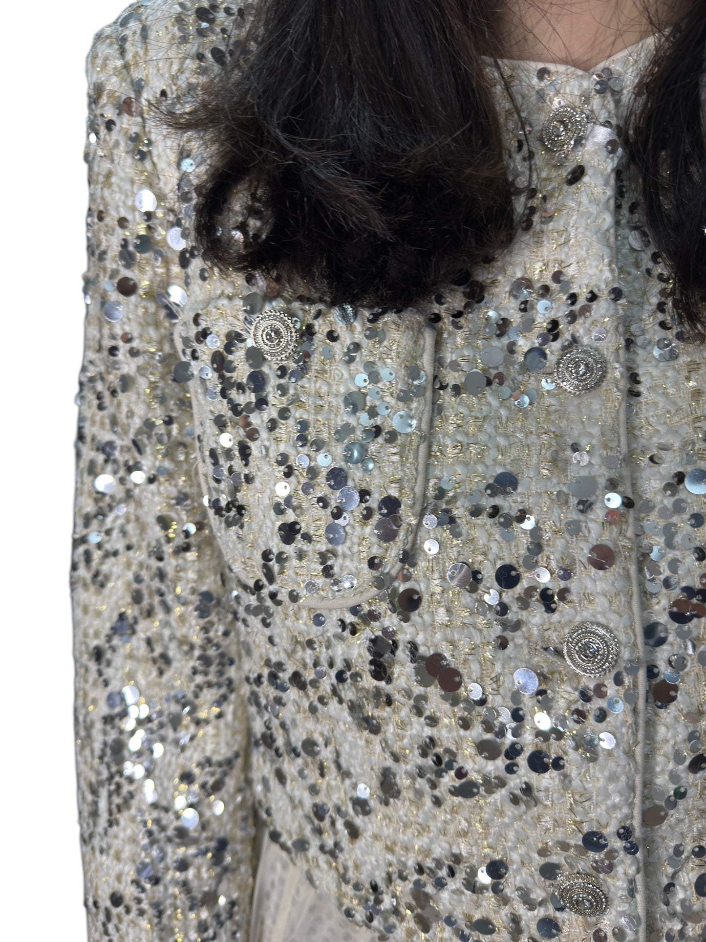 Giacca bolero in tessuto bouclé con paillettes