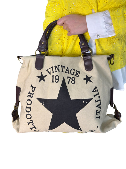Flora borsa di tela stampata con accessori in pelle
