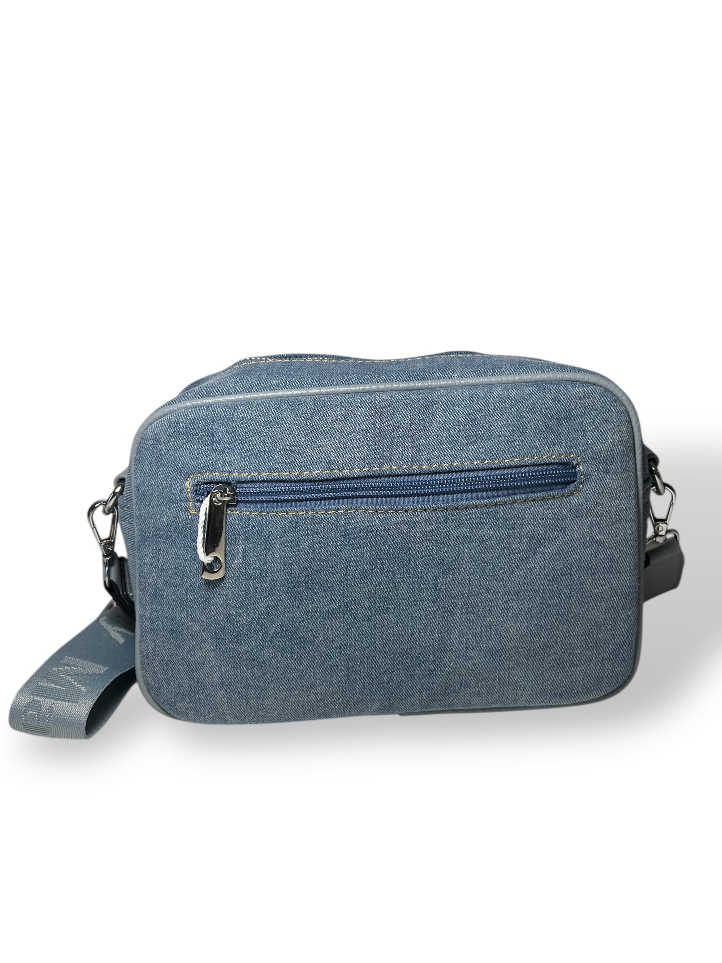 Borsello con lavorazione di jeans e profili in pelle